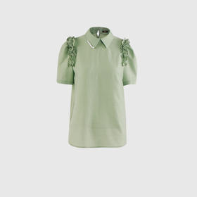 领订珠肩荷叶边衬衣