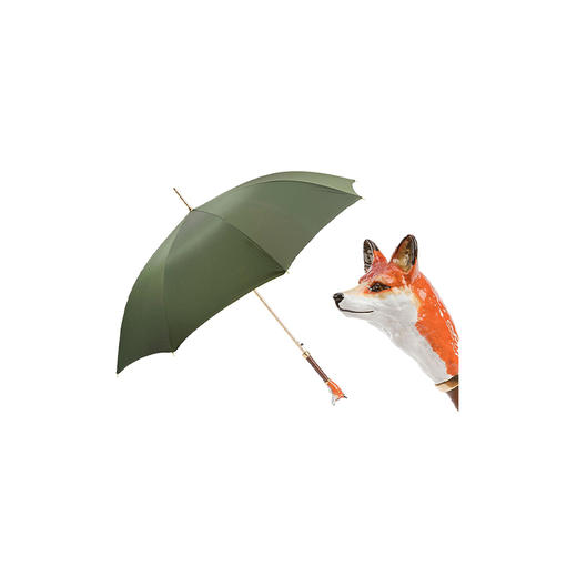 PASOTTI 意大利手工定制墨绿色伞面珐琅彩绘狐狸手柄直柄晴雨伞 MLX35 商品图0