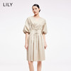 LILY2022夏新款女装气质优雅V领收腰灯笼袖连衣裙122230C7516 商品缩略图0