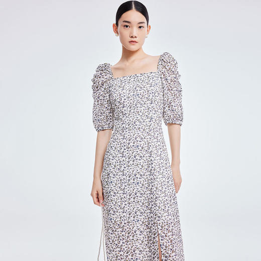  LILY2022夏新款女装法式复古方领印花泡泡袖连衣裙122240C7194 商品图3