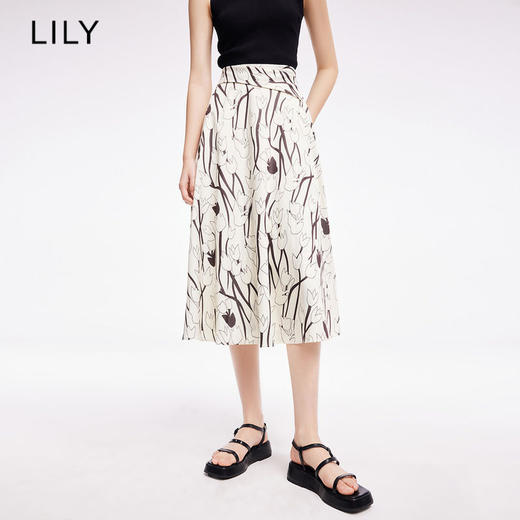 LILY2022夏新款女装优雅气质温柔显瘦A字高腰半身裙122220C6148 商品图0
