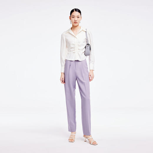 LILY2022夏新款女装小众设计感褶皱光泽气质长袖衬衫122220C4132 商品图2