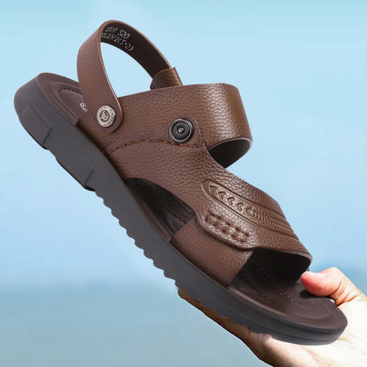 强人凉鞋男夏季新款沙滩鞋外穿防滑牛皮凉鞋两穿拖鞋休闲皮凉鞋男 商品图10