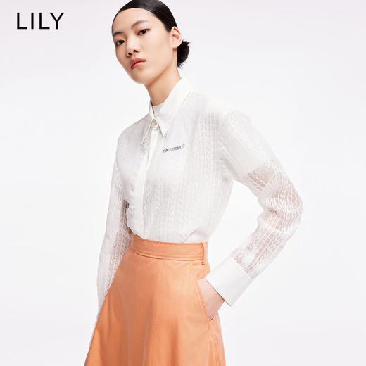 LILY2022夏新款女装小众时尚镂空宽松长袖白衬衫122230C4114 商品图0