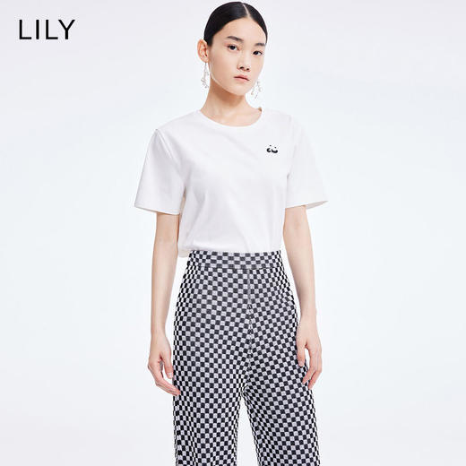 LILY2022夏新款女装时尚洋气不对称休闲圆领短袖T恤122200VT327 商品图0
