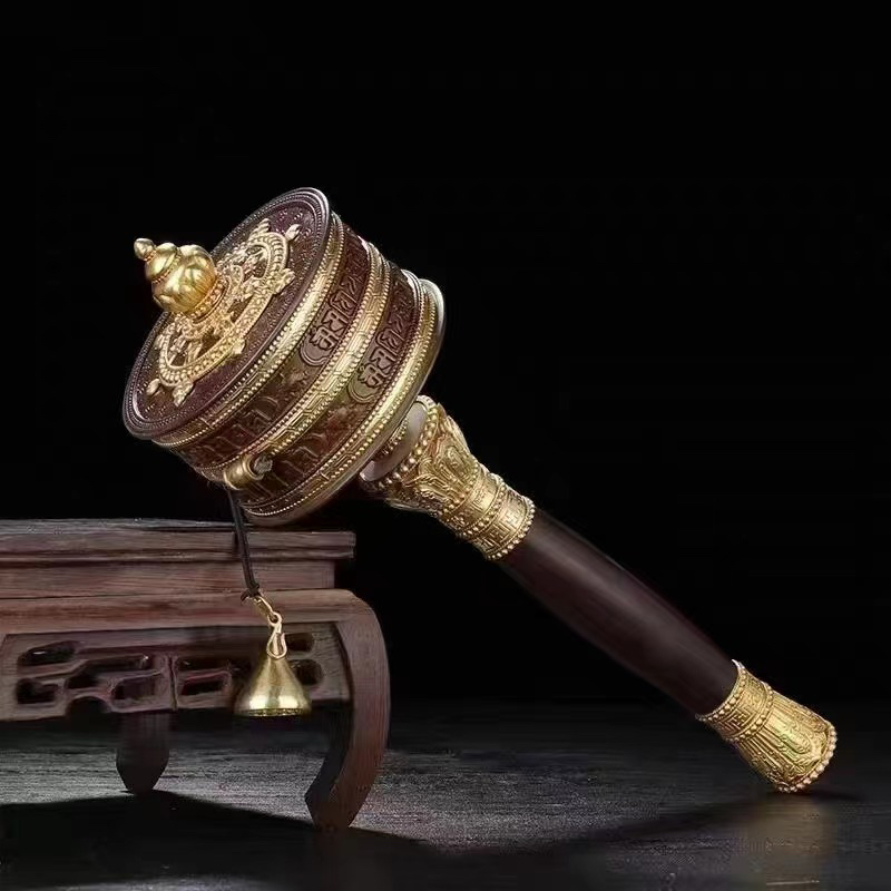 亚青寺藏式手摇转经轮 手摇纯铜双层六字真言大明咒藏式转经筒大小号两款
