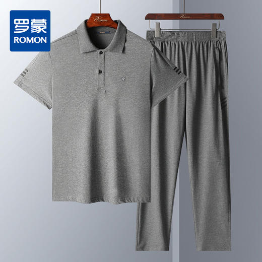 【上衣+裤子】罗蒙夏季新款男士套装 新疆长绒棉 凉爽透气 绵柔亲肤 休闲短袖两件套 商品图2