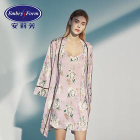 安莉芳新品薄款冰丝印花睡袍女可外穿和服式系带家居睡衣EL00361