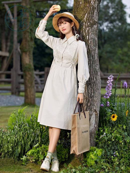 紫涵假两件连衣裙2022年春新款收腰中长裙04ZS534 商品图2