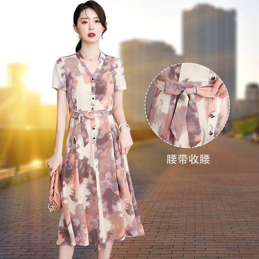 法式复古，时尚洋气中长款收腰显瘦雪纺V领连衣裙CC-5567 商品图4