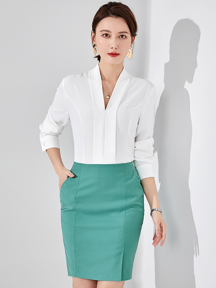 艾尚臣2022夏新款职业套装裙女名媛气质长袖薄款衬衫半身裙两件套