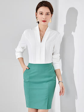 艾尚臣2022夏新款职业套装裙女名媛气质长袖薄款衬衫半身裙两件套