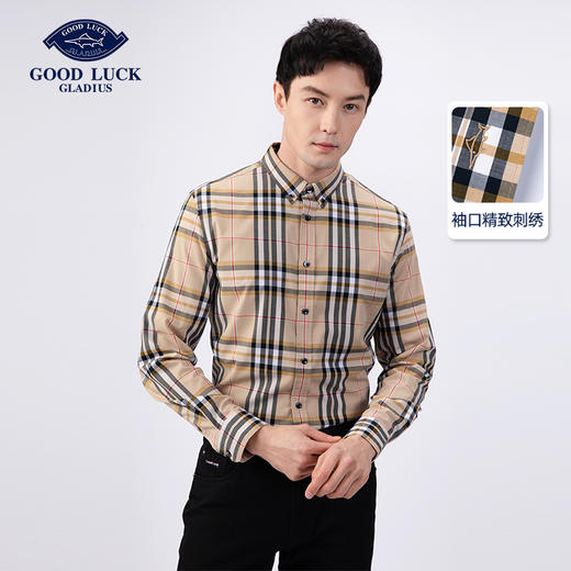 GOOD LUCK/德鲨经典流行色格纹精致舒适长袖衬衫BY21306-825 商品图0