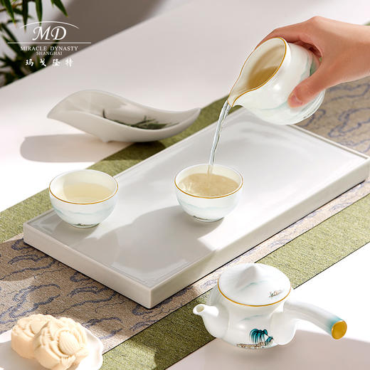 【6F】玛戈隆特  6头2人茶具套装骨瓷整套茶具带茶盘公道杯 家用泡茶功夫茶具套装 礼盒礼品包装 西湖盛宴若水 商品图4