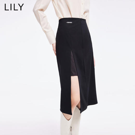 LILY2022夏新款女装别致洋气开叉高腰显瘦A字半身裙122240C6501 商品图0