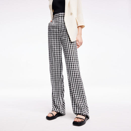 LILY2022夏新款女装时尚气质格子显瘦高腰直筒休闲裤122240C5140 商品图1