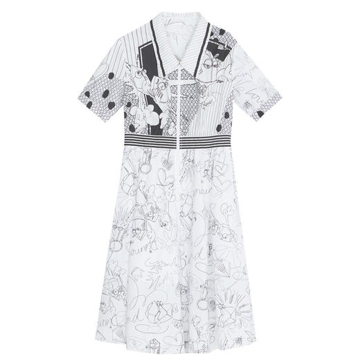 谜底2022夏季新款复古文艺矿石印花纯棉收腰短袖连衣裙222ML0676 商品图4