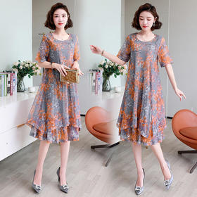 印花宽松，时尚气质优雅减龄中长裙显瘦连衣裙HR-YYG82709