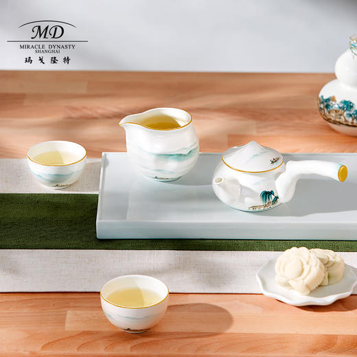【6F】玛戈隆特  6头2人茶具套装骨瓷整套茶具带茶盘公道杯 家用泡茶功夫茶具套装 礼盒礼品包装 西湖盛宴若水 商品图5