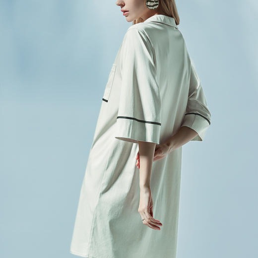 安莉芳新品丝光棉撞色小翻领睡裙女士中袖短款家居裙EL00425 商品图3