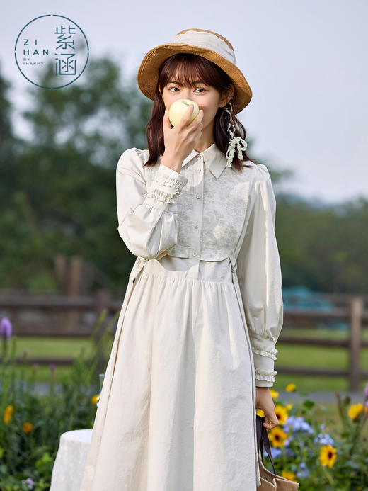 紫涵假两件连衣裙2022年春新款收腰中长裙04ZS534 商品图1