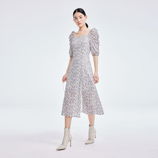  LILY2022夏新款女装法式复古方领印花泡泡袖连衣裙122240C7194 商品图2