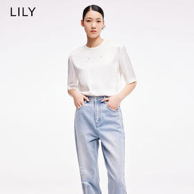 LILY2022夏新款女装时尚休闲小众设计感宽松短袖T恤122230C8147