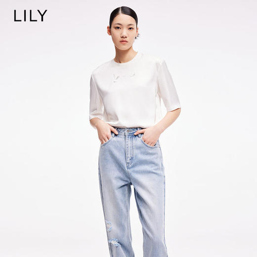 LILY2022夏新款女装时尚休闲小众设计感宽松短袖T恤122230C8147 商品图0