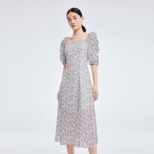  LILY2022夏新款女装法式复古方领印花泡泡袖连衣裙122240C7194 商品图1