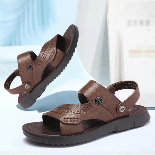 强人凉鞋男夏季新款沙滩鞋外穿防滑牛皮凉鞋两穿拖鞋休闲皮凉鞋男 商品图8