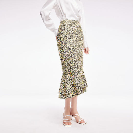 LILY2022夏新款女装气质款温柔复古高腰鱼尾裙半身裙122240C6131 商品图1