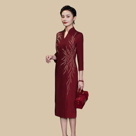 CZD-CGJS-80828春款旗袍连衣裙气质婚礼礼服钉珠喜婆婆婚宴装低开衩