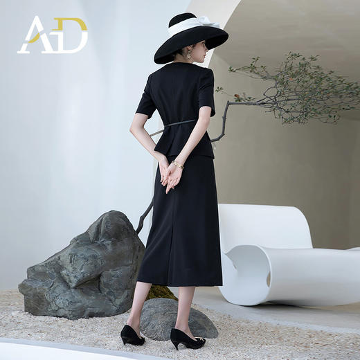 AD赫本风职业套装裙收腰夏新款职业装黑色法式连衣裙两件套 商品图4