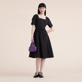 谜底2022夏季新款简洁通勤收腰显瘦大方领短袖连衣裙222ML0694