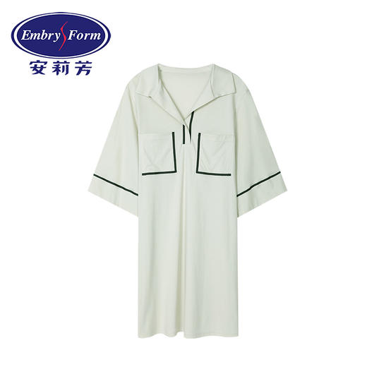 安莉芳新品丝光棉撞色小翻领睡裙女士中袖短款家居裙EL00425 商品图1