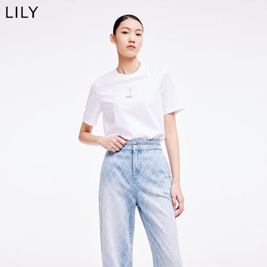 LILY2022夏新款女装时尚休闲印花柔软圆领短袖T恤衫122230VT342 商品图0