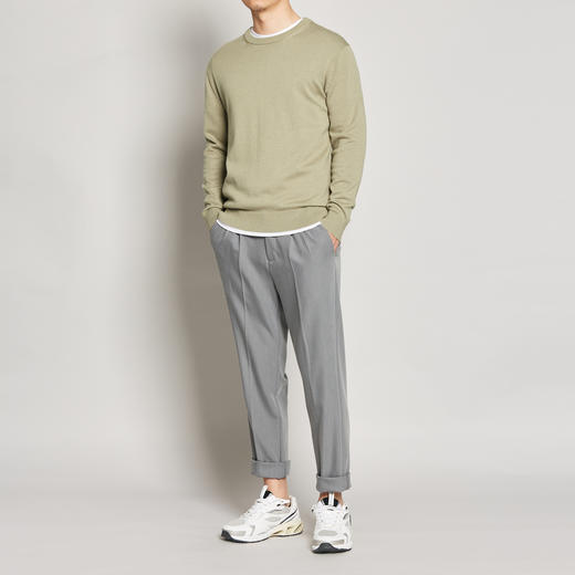 墨麦客男装2020秋季新款圆领纯色套头毛衣男士宽松针织衫外套2338 商品图2