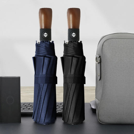 十骨原木柄自动伞防风高端商务折叠雨伞210T刻字双人全自动雨伞 商品图0