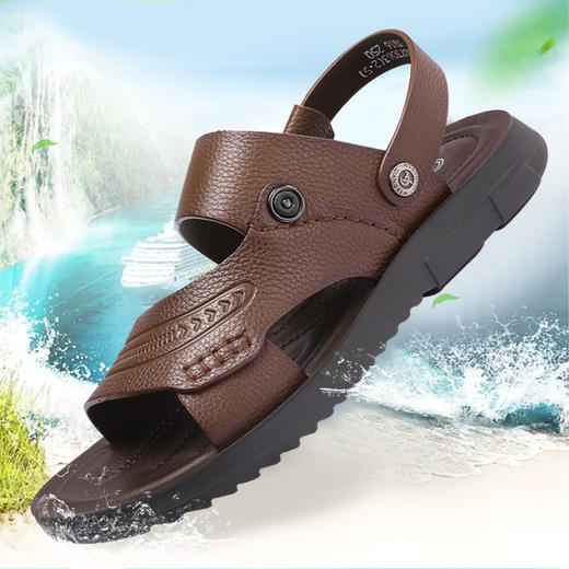 强人凉鞋男夏季新款沙滩鞋外穿防滑牛皮凉鞋两穿拖鞋休闲皮凉鞋男 商品图11