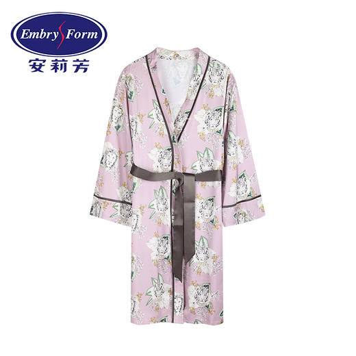 安莉芳新品薄款冰丝印花睡袍女可外穿和服式系带家居睡衣EL00361 商品图1