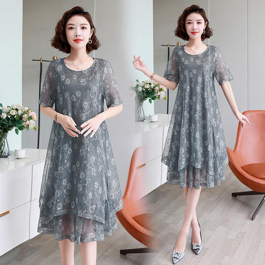 印花宽松，时尚气质优雅减龄中长裙显瘦连衣裙HR-YYG82709 商品图3