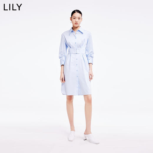 LILY2022夏新款女装复古气质纯色显瘦腰封衬衫连衣裙122240C7161 商品图1