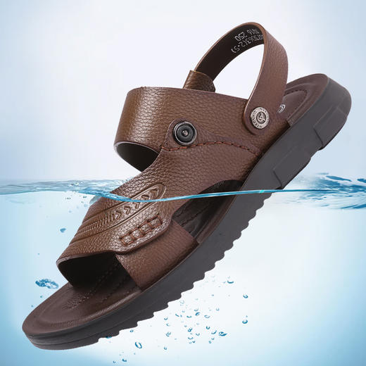 强人凉鞋男夏季新款沙滩鞋外穿防滑牛皮凉鞋两穿拖鞋休闲皮凉鞋男 商品图9