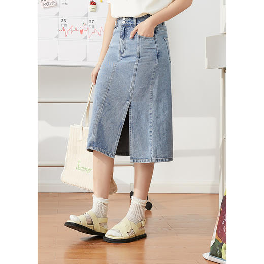 紫涵高腰牛仔一步裙女金属扣开叉半身裙2022夏新款04AS286 商品图1