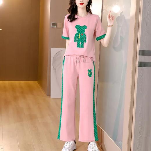 JLTX-8988新款炸街洋气时尚短袖休闲欧洲站粉色运动套装两件套 商品图0