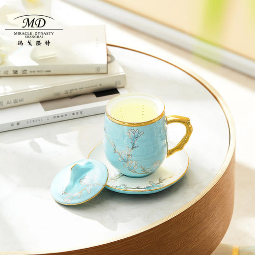 【6F】玛戈隆特 茶杯滤茶杯组合带茶滤茶水分离杯 珐琅彩家用带盖马克杯 行云系列4头行云南山礼盒装 水蓝色-珐琅彩 商品图1