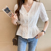 新款短袖，韩版刺绣清新小衫v领棉布衬衫KQL-6812 商品缩略图3