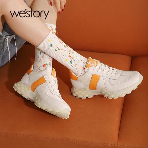 westory2022年春夏新款厚底百搭拼色ins增高休闲运动鞋女S22AM55061 商品图0
