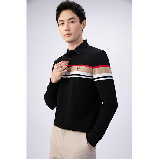 GOOD LUCK/德鲨棉桑蚕丝混纺定位条纹舒适简约长袖T恤BY22108 商品图5