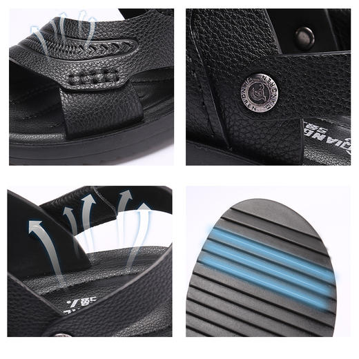 强人凉鞋男夏季新款沙滩鞋外穿防滑牛皮凉鞋两穿拖鞋休闲皮凉鞋男 商品图7